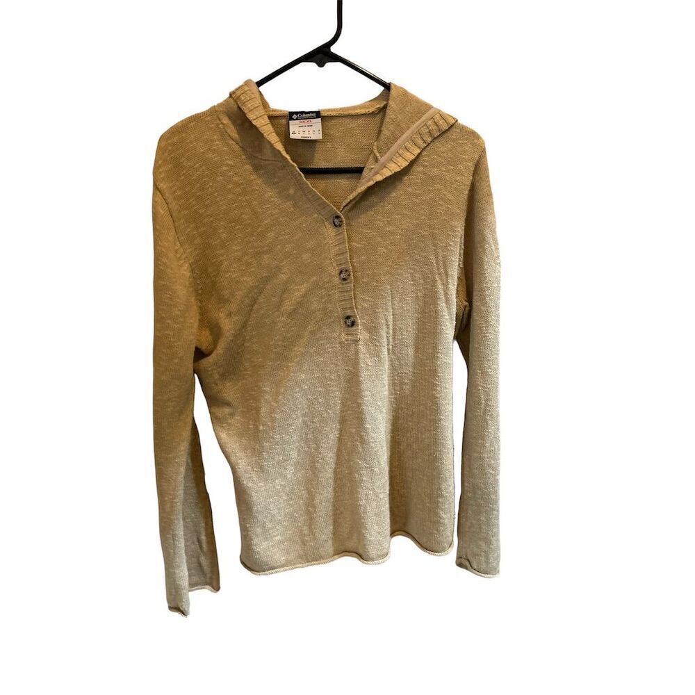 Columbia Women's Beige Long Sleeve Henley Hoodie Size M Casual Fall‎ Top